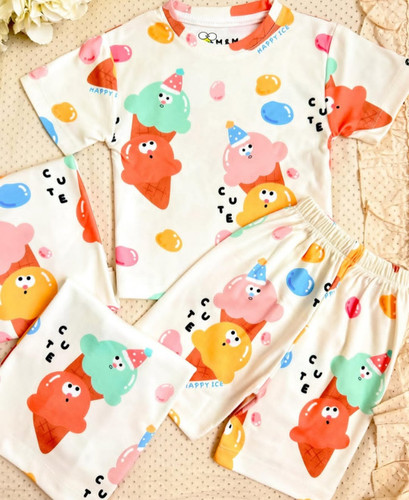 ست راحتی *تیشرت شلوارک* طرح آیس کیوت مناسب ۷ ماه تا ۹ سال