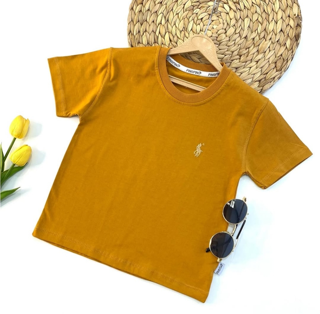 تیشرت تک رنگ پولو رنگ خردلی